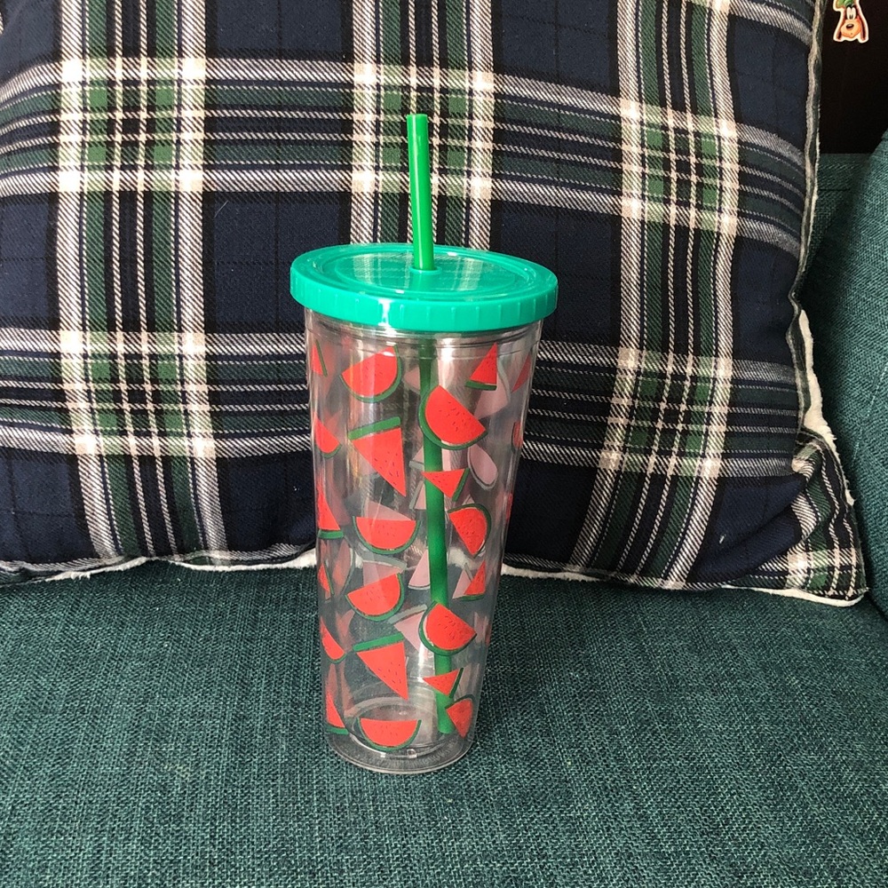 🛍️ Watermelon Print Tumbler with Green Lid